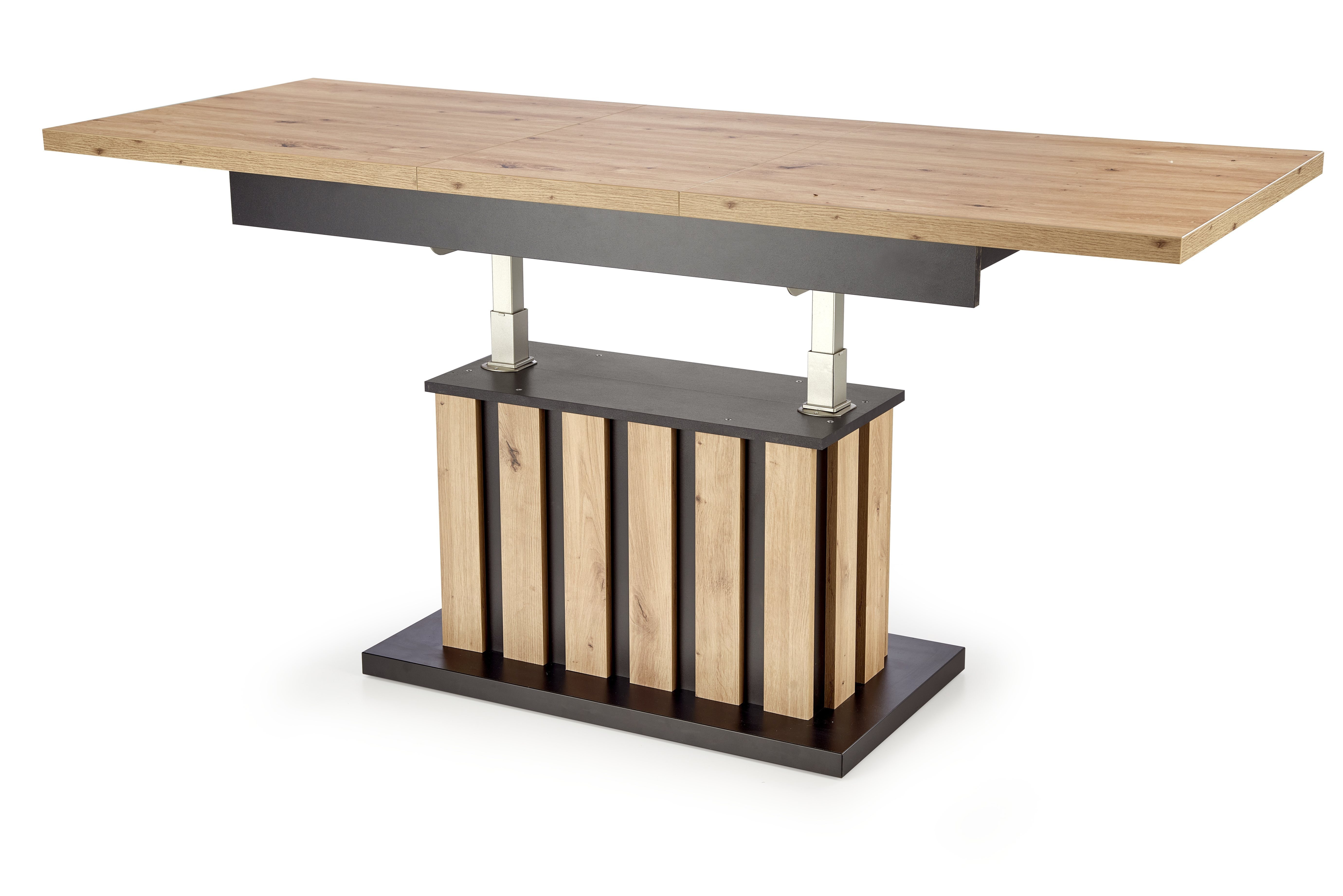 Rozkładany stół BARETTI dąb artisan – widok z przodu.
