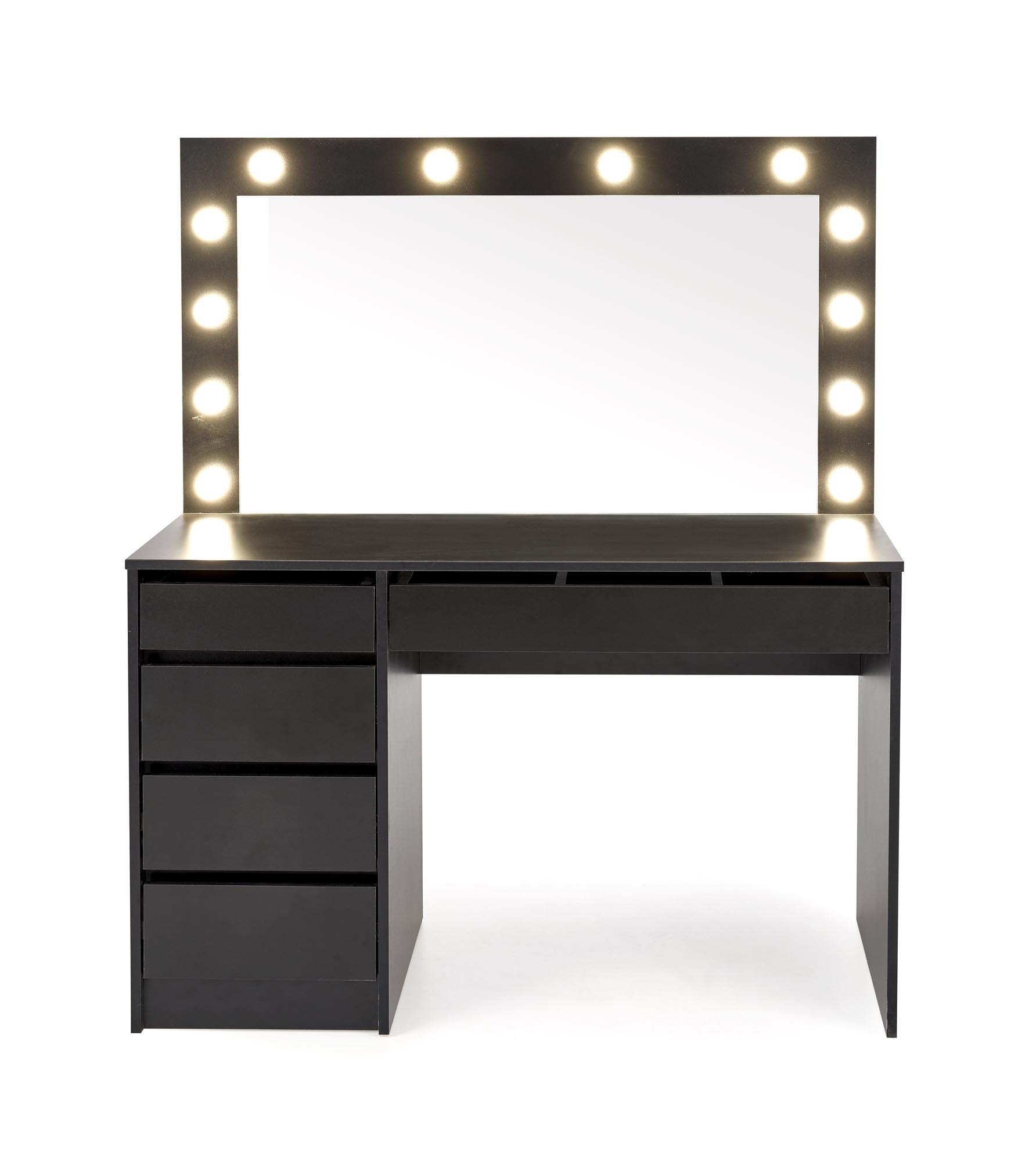 Czarna toaletka HOLLYWOOD XL z oświetleniem LED, widok z przodu.