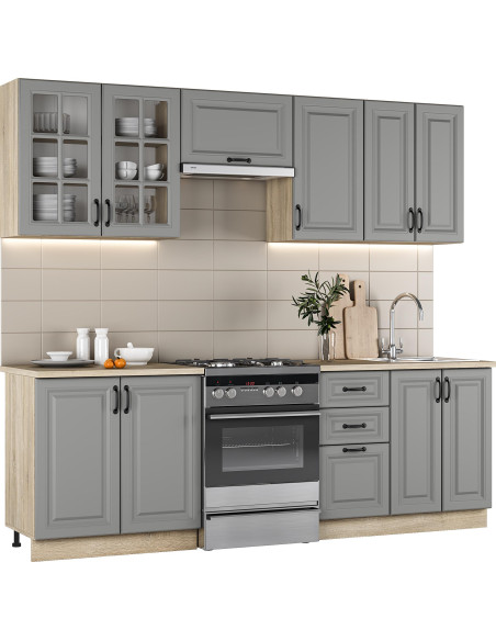 ELIZABETH Zestaw Kuchenny 240cm Popielaty/Dąb Sonoma