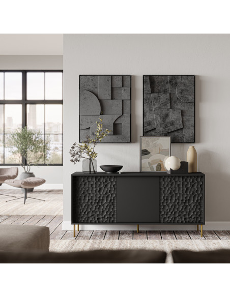 BULLET KM-1 Komoda Czarny Złoty 155x41x73cm - Nowoczesny Glamour