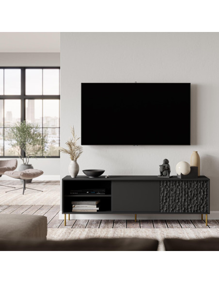 BULLET Stolik RTV Czarny Złoty 180x41x58cm - Nowoczesność i Styl