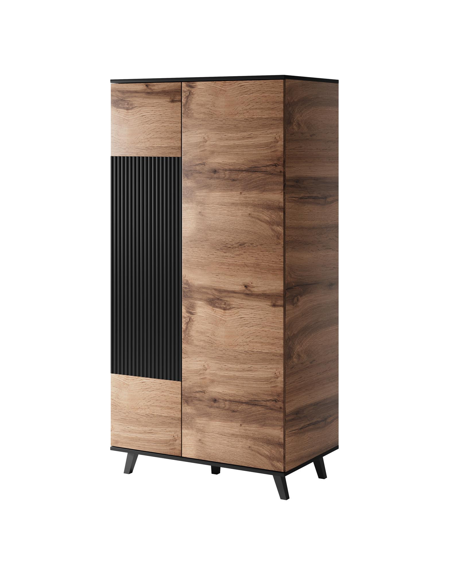 Szafa RANDOM w kolorze dąb wotan z czarnymi akcentami – widok z przodu.