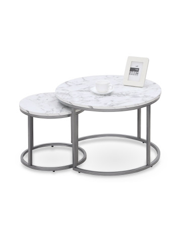 PAOLA Zestaw 2 Ław Marmur/Srebrny fi60x40 i fi38x34cm - Elegancja i Design