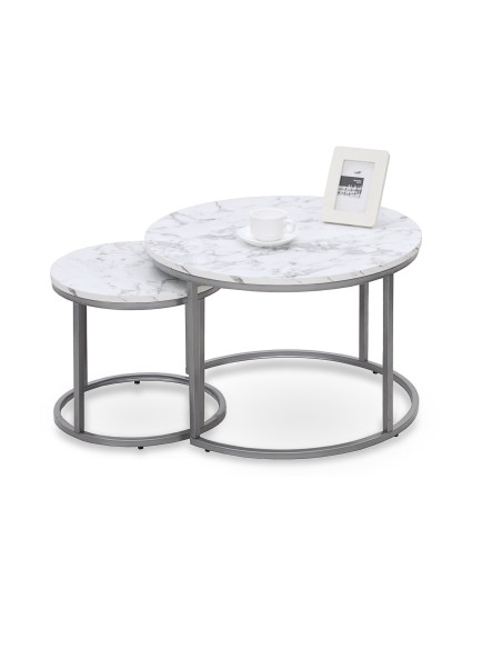 PAOLA Zestaw 2 Ław Marmur/Srebrny fi60x40 i fi38x34cm - Elegancja i Design