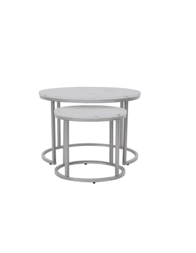 PAOLA Zestaw 2 Ław Marmur/Srebrny fi60x40 i fi38x34cm - Elegancja i Design