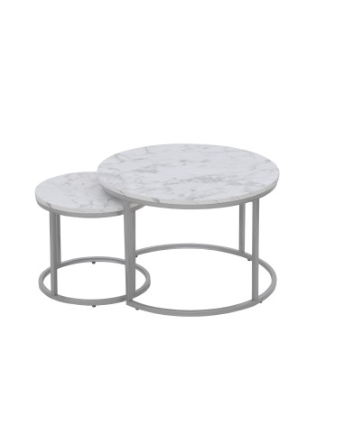 PAOLA Zestaw 2 Ław Marmur/Srebrny fi60x40 i fi38x34cm - Elegancja i Design