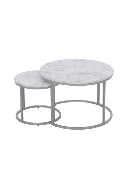 PAOLA Zestaw 2 Ław Marmur/Srebrny fi60x40 i fi38x34cm - Elegancja i Design