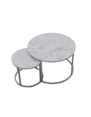 PAOLA Zestaw 2 Ław Marmur/Srebrny fi60x40 i fi38x34cm - Elegancja i Design