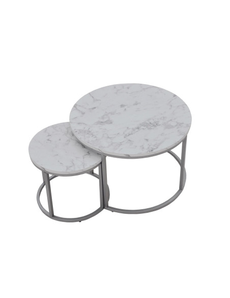 PAOLA Zestaw 2 Ław Marmur/Srebrny fi60x40 i fi38x34cm - Elegancja i Design