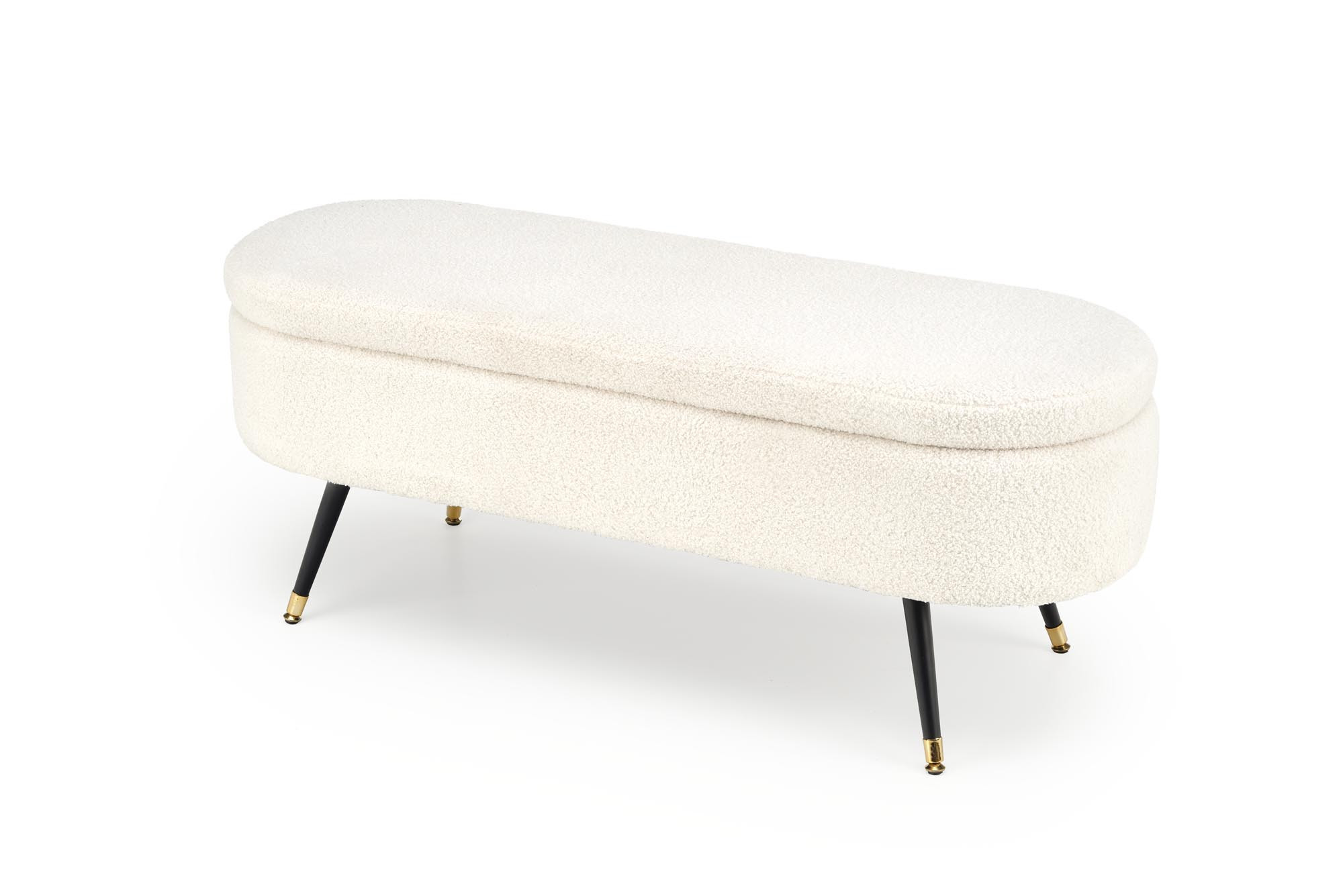 Ławka AVEIRO z pojemnikiem, kremowa, 120x40x46 cm – widok z boku.