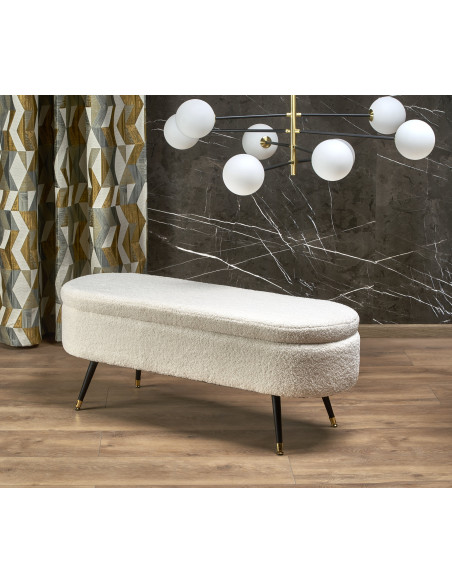 AVEIRO Ławka z Pojemnikiem Tkanina - Bouclé Kremowa 120x40x46cm