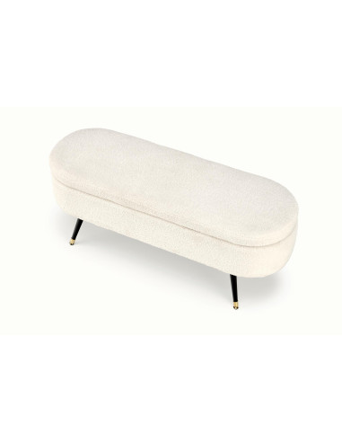 AVEIRO Ławka z Pojemnikiem Tkanina - Bouclé Kremowa 120x40x46cm