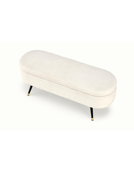 AVEIRO Ławka z Pojemnikiem Tkanina - Bouclé Kremowa 120x40x46cm