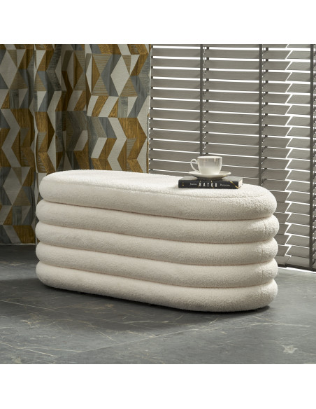 BLISS Ławka z Pojemnikiem Kremowy Bouclé 105x42x42cm - Styl i Funkcjonalność