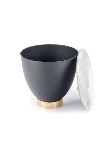 CECILIA S Ława Okrągła fi48 cm z Pojemnikiem - Biały Marmur/Popiel/Złoty