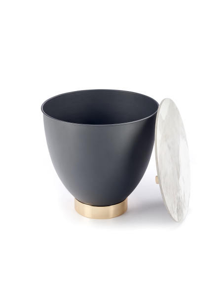 CECILIA S Ława Okrągła fi48 cm z Pojemnikiem - Biały Marmur/Popiel/Złoty