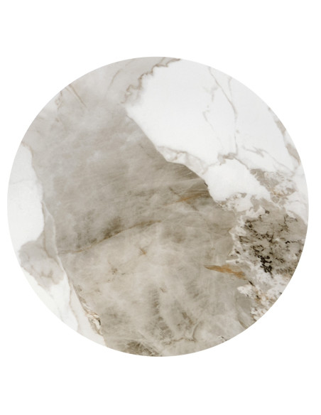 CECILIA S Ława Okrągła fi48 cm z Pojemnikiem - Biały Marmur/Popiel/Złoty
