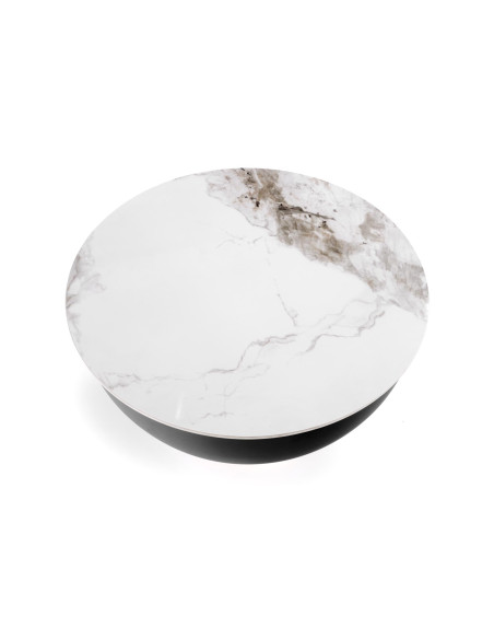 CECILIA Ława Okrągła fi73 cm z Pojemnikiem - Biały Marmur/Popiel/Złoty