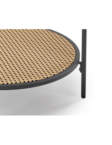 DAKOTA Ława Okrągła Szklana Fi 60cm z Półką - Szkło Dymione/Naturalny