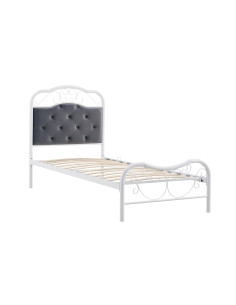 FABRIZIA łóżko 90x200 cm Białe z Pikowanym Popielatym Zagłówkiem i Stelażem