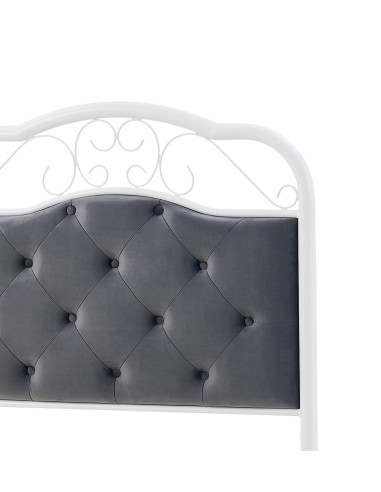 FABRIZIA łóżko 90x200 cm Białe z Pikowanym Popielatym Zagłówkiem i Stelażem