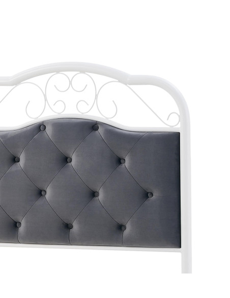 FABRIZIA łóżko 90x200 cm Białe z Pikowanym Popielatym Zagłówkiem i Stelażem