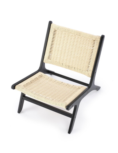 FODEN Fotel w Stylu Boho Czarny/ Naturalny Drewno Lite - Elegancja i Styl