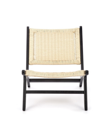 FODEN Fotel w Stylu Boho Czarny/ Naturalny Drewno Lite - Elegancja i Styl