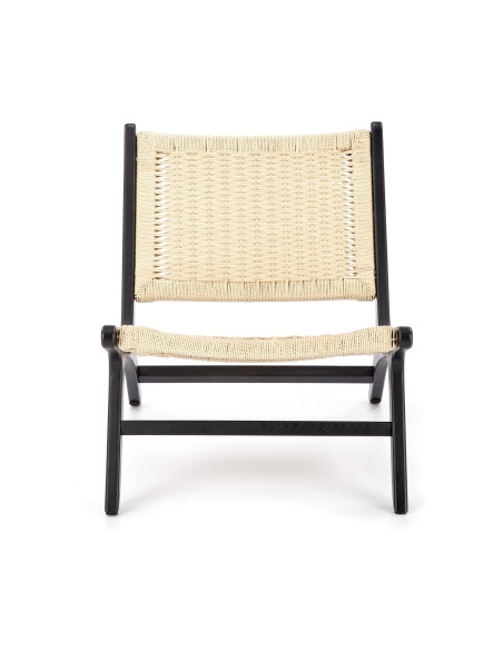 FODEN Fotel w Stylu Boho Czarny/ Naturalny Drewno Lite - Elegancja i Styl