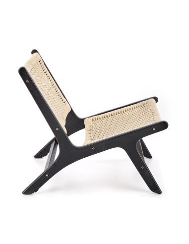 FODEN Fotel w Stylu Boho Czarny/ Naturalny Drewno Lite - Elegancja i Styl