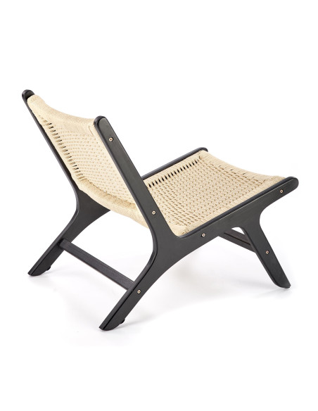 FODEN Fotel w Stylu Boho Czarny/ Naturalny Drewno Lite - Elegancja i Styl