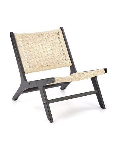 FODEN Fotel w Stylu Boho Czarny/ Naturalny Drewno Lite - Elegancja i Styl