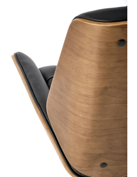 GAVIN Fotel Pikowany Czarno Orzechowy Sklejka/Eco Skóra - Komfort i Styl