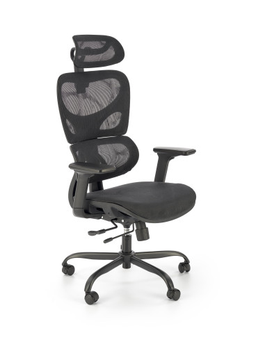 GOTARD Fotel Biurowy Czarny z Regulacją Zagłówka oraz Wysuwanym Siedziskiem