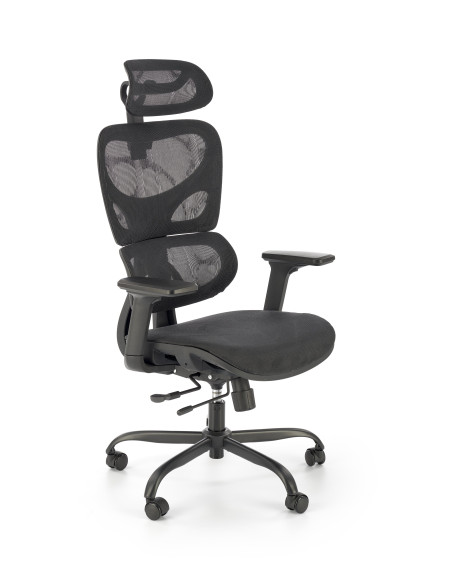 GOTARD Fotel Biurowy Czarny z Regulacją Zagłówka oraz Wysuwanym Siedziskiem