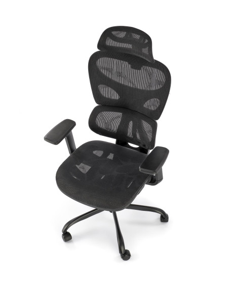 GOTARD Fotel Biurowy Czarny z Regulacją Zagłówka oraz Wysuwanym Siedziskiem