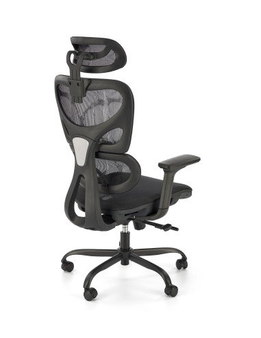 GOTARD Fotel Biurowy Czarny z Regulacją Zagłówka oraz Wysuwanym Siedziskiem