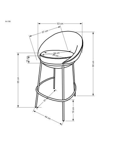 H118 Hoker Kubełkowy Popiel z Czarną Podstawą- Nowoczesny Design i Komfort