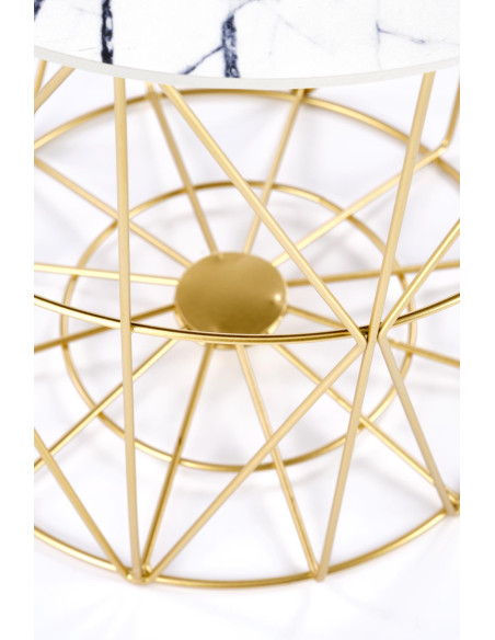 HARISSA G Ława Okrągła z Pojemnikiem Biały Marmur Fi 42cm, Stelaż Złoty