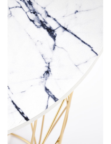 HARISSA G Ława Okrągła z Pojemnikiem Biały Marmur Fi 42cm, Stelaż Złoty