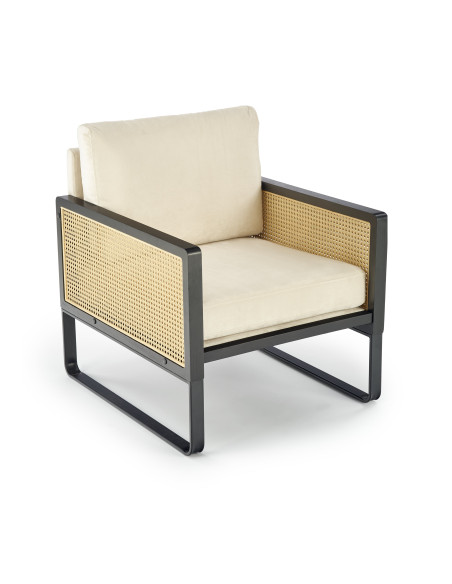 ILARIO Fotel Jasnobeżowa Tapicerka - Czarny/Naturalny - Eklektyczny Design