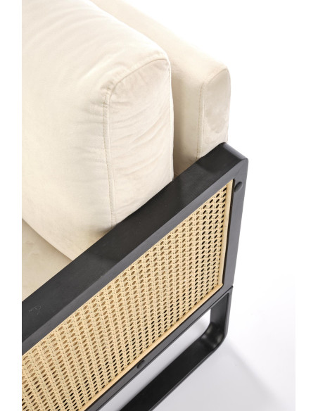 ILARIO Fotel Jasnobeżowa Tapicerka - Czarny/Naturalny - Eklektyczny Design