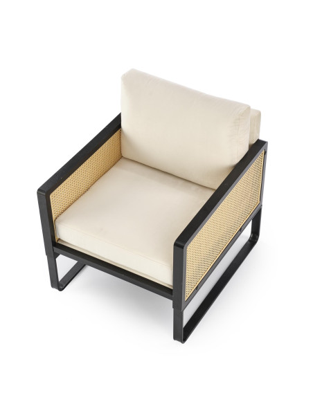 ILARIO Fotel Jasnobeżowa Tapicerka - Czarny/Naturalny - Eklektyczny Design