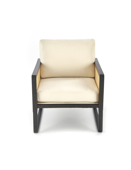 ILARIO Fotel Jasnobeżowa Tapicerka - Czarny/Naturalny - Eklektyczny Design