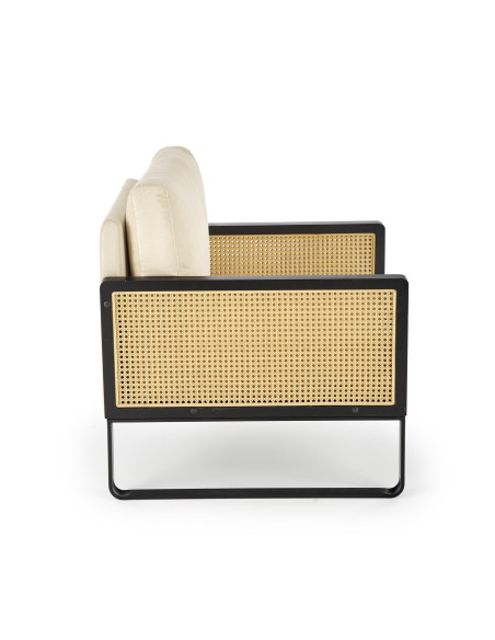 ILARIO Fotel Jasnobeżowa Tapicerka - Czarny/Naturalny - Eklektyczny Design