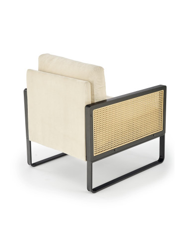 ILARIO Fotel Jasnobeżowa Tapicerka - Czarny/Naturalny - Eklektyczny Design