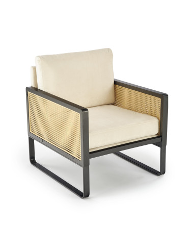 ILARIO Fotel Jasnobeżowa Tapicerka - Czarny/Naturalny - Eklektyczny Design