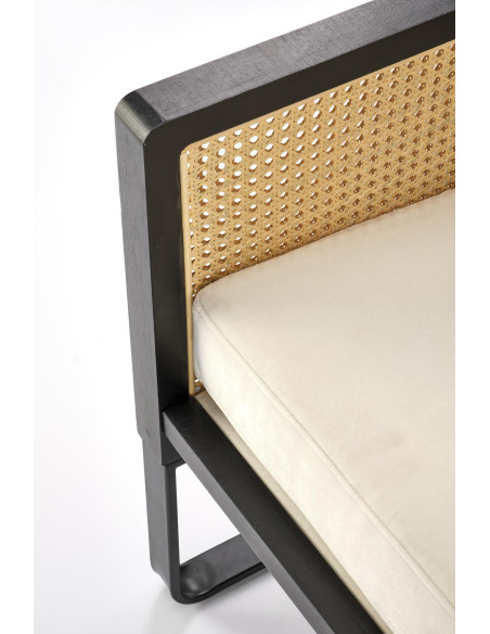 ILARIO Fotel Jasnobeżowa Tapicerka - Czarny/Naturalny - Eklektyczny Design