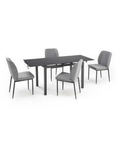 JASPER Zestaw Stół Rozkładany 110-170 cm + 4 Krzesła Czarny/Popielaty