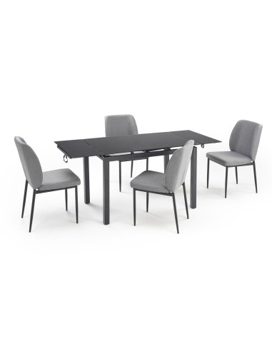 JASPER Zestaw Stół Rozkładany 110-170 cm + 4 Krzesła Czarny/Popielaty